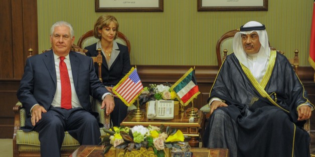 HAWALLY, KUWAIT - JULY 10 : US Secretary of State Rex Tillerson (L) meets with Kuwait's Foreign Minister and First Deputy Prime Minister Sheikh Sabah Khalid Al-Hamad Al-Sabah (R) at Bayan Palace in Hawally, Kuwait on July 10, 2017.
(Photo by Jaber Abdulkhaleg/Anadolu Agency/Getty Images)