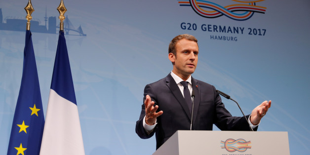 French President Emmanuel Macron gestures during the press conference at the G20 leaders summit in Hamburg, Germany July 8, 2017. REUTERS/Philippe Wojazer