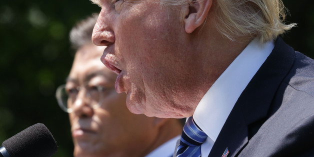 WASHINGTON, DC - JUNE 30: President Donald Trump and South Korean President Moon Jae-in deliver joint statements in the Rose Garden of the White House on June 30, 2017 in Washington, DC. President Moon is on a three-day visit in Washington. He had an Oval Office meeting with President Trump prior to joint statements. (Photo by Alex Wong/Getty Images)