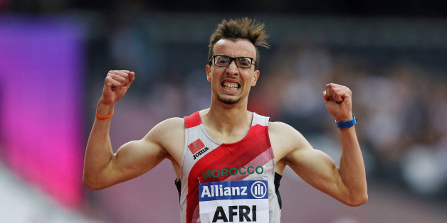 Athletics - IAAF World ParaAthletics Championships - London, Britain - July 18, 2017 Mahdi Afri of Morocco celebrates after winning gold in the men's 400 metre T12 Action Images via Reuters/Henry Browne
