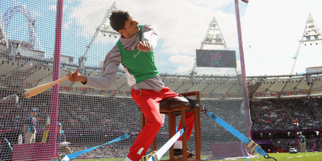 LONDON, ENGLAND - AUGUST 31: Lahouari Bahlaz of Algeria competes in the Men's Club Throw - F31/32/51 Final on day 2 of the London 2012 Paralympic Games at Olympic Stadium on August 31, 2012 in London, England. (Photo by Michael Steele/Getty Images)