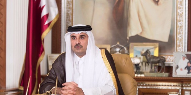 DOHA, QATAR - JULY 22: (----EDITORIAL USE ONLY MANDATORY CREDIT - 'QATAR EMIRATE COUNCIL / HANDOUT' - NO MARKETING NO ADVERTISING CAMPAIGNS - DISTRIBUTED AS A SERVICE TO CLIENTS----) Emir of Qatar Sheikh Tamim bin Hamad Al Thani delivers a speech on National television, in Doha, Qatar on July 22, 2017. (Photo by Qatar Emirate Council / Handout/Anadolu Agency/Getty Images)