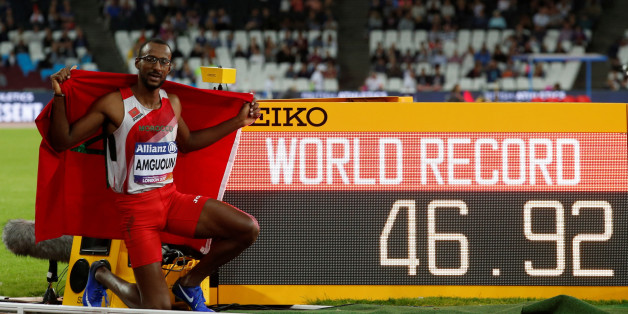 Athletics - IAAF World ParaAthletics Championships - London, Britain - July 21, 2017 Morocco's Mohamed Amguoun celebrates winning the Men's 400m T13 Final with a world record time REUTERS/Peter Cziborra