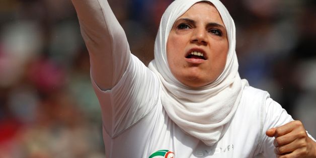 Algeria's Asmahane Boudjadar competes in the Women's Shot Put F33 Final during the World Para Athletics Championships in London on July 22, 2017. / AFP PHOTO / ADRIAN DENNIS (Photo credit should read ADRIAN DENNIS/AFP/Getty Images)