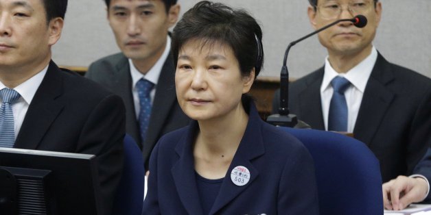 Former South Korean President Park Geun-hye sits for her trial at the Seoul Central District Court in Seoul, South Korea, May 23, 2017. REUTERS/Ahn Young-joon/Pool