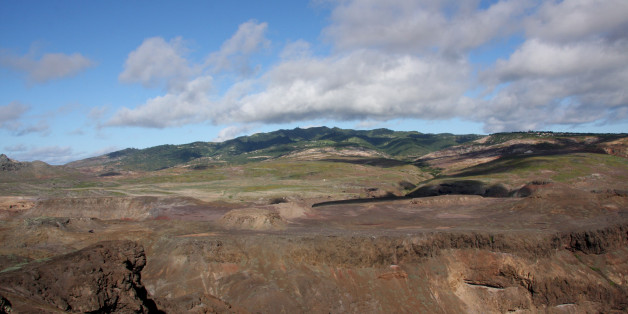 Prosperous Bay Plain proposed site of airport on St Helena Island with Central Peaks in distant background