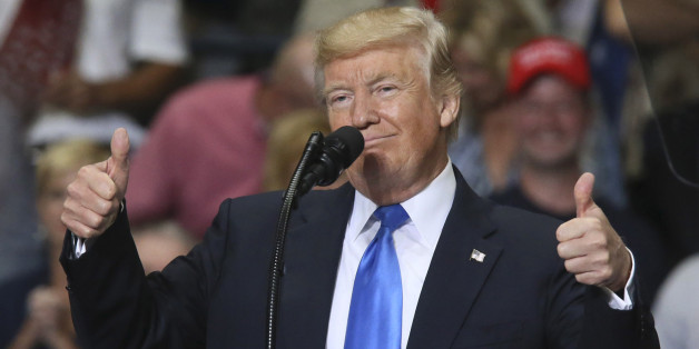 President Donald Trump gestures during a Make America Great Again rally at the Covelli Centre in Youngstown, Ohio, on Tuesday, July 25, 2017. (Mike Cardew/Akron Beacon Journal/TNS via Getty Images)