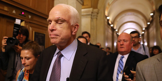 WASHINGTON, DC - JULY 28: Sen. John McCain (R-AZ) leaves the the Senate chamber at the U.S. Capitol after voting on the GOP 'Skinny Repeal' health care bill on July 28, 2017 in Washington, DC. Three Senate Republicans voted no to block a stripped-down, or 'Skinny Repeal,' version of Obamacare reform. (Photo by Justin Sullivan/Getty Images)