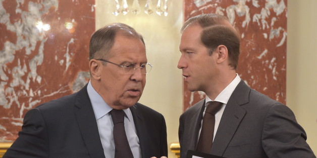 MOSCOW, RUSSIA - JULY 20, 2017: Russia's Foreign Minister Sergei Lavrov (L) and Russia's Industry and Trade Minister Denis Manturov talk ahead of a meeting of the Russian Government. Alexander Astafyev/Russian Government Press Office/TASS (Photo by Alexander Astafyev\TASS via Getty Images)