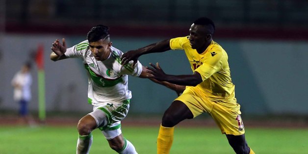 Attal Youcef (L) of Algeria vies Bangoura Alkhaly (R) of Guinea during their friendly international football match between Algeria and Guinée the Mustapha Tchaker stadium in Blida on June 06, 2017. (Photo by Billal Bensalem/NurPhoto via Getty Images)