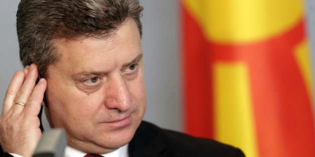 Macedonia's President Gjorge Ivanov listens during a news conference in Riga April 27, 2012. Ivanov is on a three-day state visit to Latvia. REUTERS/Ints Kalnins (LATVIA - Tags: POLITICS)