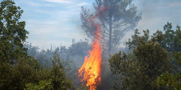 Fire rages through an area of woodland in Artigues, south-eastern France on July 27, 2017.
Out-of-control wildfires like the ones which have brought destruction to southern Europe, North America and parts of South Africa in recent weeks will likely become more frequent as global temperatures soar under climate change, experts say. More than 10,000 people had to flee raging fires in southern France this week, and several villages were evacuated in Portugal just weeks after another blaze killed more than 60 people there.
/ AFP PHOTO / BERTRAND LANGLOIS (Photo credit should read BERTRAND LANGLOIS/AFP/Getty Images)