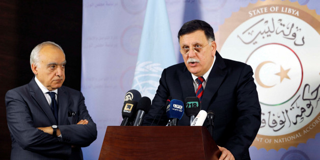 Prime Minister of Libya's Government of National Accord (GNA) Fayez Seraj speaks during a news conference with the new U.N. envoy to Libya Ghassan Salame in Tripoli, Libya August 5, 2017. REUTERS/Hani Amara