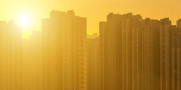 High-rise buildings at sunrise.