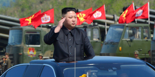 North Korea's leader Kim Jong Un watches a military drill marking the 85th anniversary of the establishment of the Korean People's Army (KPA) in this handout photo by North Korea's Korean Central News Agency (KCNA) made available on April 26, 2017. KCNA/Handout via REUTERS ATTENTION EDITORS - THIS IMAGE WAS PROVIDED BY A THIRD PARTY. EDITORIAL USE ONLY. REUTERS IS UNABLE TO INDEPENDENTLY VERIFY THIS IMAGE. NO THIRD PARTY SALES. SOUTH KOREA OUT.