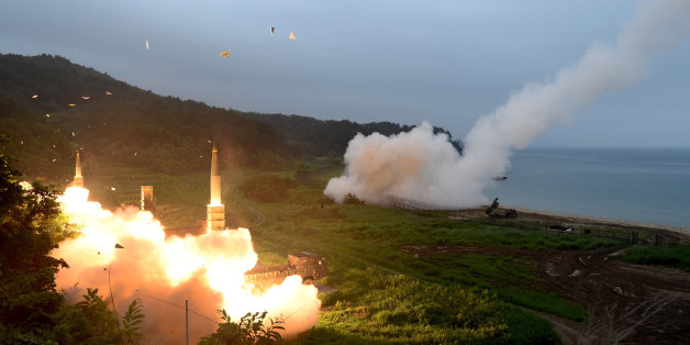 EAST COAST, SOUTH KOREA - JULY 29: In this handout photo released by the South Korean Defense Ministry, U.S. Army Tactical Missile System (ATACMS) and South Korea's missile system firing Hyunmu-2 firing a missile into the East Sea during a South Korea-U.S. joint missile drill aimed to counter North Korea¡¯s ICBM test on July 29, 2017 in East Coast, South Korea. North Korea launched another test missile, believed to be an Inter Continental Ballistic Missile (ICBM), which travelled 45 minu