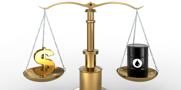 High quality 3d render of Barrel of Oil and Dollar currency symbols on scales. Detailed clipping path included.