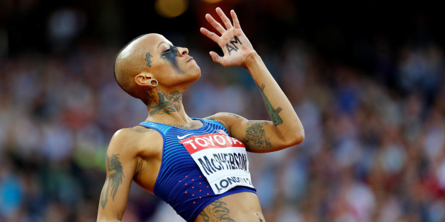 Athletics - World Athletics Championships â women's high jump final â London Stadium, London, Britain â August 12, 2017 â Inika McPherson of the U.S. reacts. REUTERS/Kai Pfaffenbach TPX IMAGES OF THE DAY