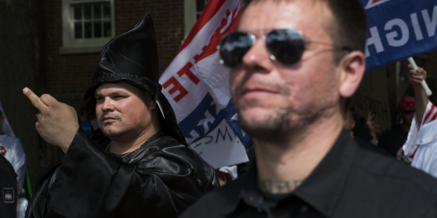 CHARLOTTESVILLE, VA - JULY 08: The Ku Klux Klan protests on July 8, 2017 in Charlottesville, Virginia. The KKK is protesting the planned removal of a statue of General Robert E. Lee, and calling for the protection of Southern Confederate monuments. (Photo by Chet Strange/Getty Images)