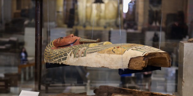 CAIRO, EGYPT - JANUARY 17: A wooden sarcophagus coffin dated 22nd to 25th dynasties is on display at Egyptian Museum in Cairo, Egypt on January 17, 2017. United States Embassy in Cairo provide $130,000 to help in research and assessment of the current condition, and conservation and presevation of the Museum's collection of 600 wooden coffins
(Photo by Ibrahim Ramadan/Anadolu Agency/Getty Images)