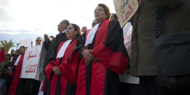 No Politics in the Judge. JAN.15th.2013, Bardo Square in Front the for of National assembly constitution, Tunis, Tunisia. (Photo by Mohamed Krit/NurPhoto) (Photo by NurPhoto/Corbis via Getty Images)