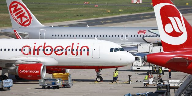 An Air Berlin plane is pictured on the tarmac at the Tegel airport in Berlin on August 15, 2017.
Germany's struggling budget airline Air Berlin on Tuesday, August 15, 2017, said it had filed for insolvency proceedings after its main shareholder Etihad Airways said it 'would not provide any further financial support'.
The German government was providing a bridging loan to keep flights going, it added in a statement, while German rival Lufthansa said in a separate statement it was in talks with Air Berlin to take over parts of the group. / AFP PHOTO / Odd ANDERSEN (Photo credit should read ODD ANDERSEN/AFP/Getty Images)