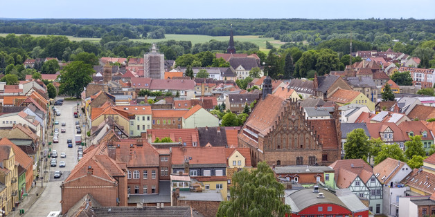 View from the tower of the church to the small town of Juterbog. There are the alleyways, half-timbered houses and traditional brickwork.