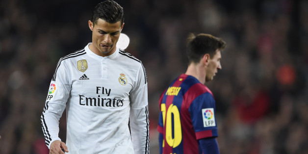 Cristiano Ronaldo of Real Madrid and Lionel Messi of Barcelona during the La Liga match between Barcelona and Real Madrid at the Estadio Camp Nou, Barcelona, Spain. Photo: Visionhaus/Ben Radford (Photo by Ben Radford/Corbis via Getty Images)