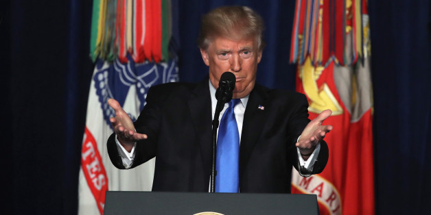 ARLINGTON, VA - AUGUST 21: U.S. President Donald Trump delivers remarks on Americas military involvement in Afghanistan at the Fort Myer military base on August 21, 2017 in Arlington, Virginia. Trump was expected to announce a modest increase in troop levels in Afghanistan, the result of a growing concern by the Pentagon over setbacks on the battlefield for the Afghan military against Taliban and al-Qaeda forces. (Photo by Mark Wilson/Getty Images)
