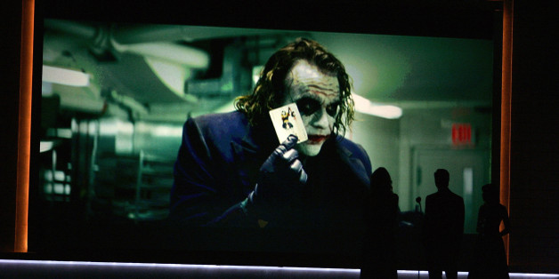 Heath Ledger is seen on screen from the movie "The Dark Knight" at the 14th annual Critics' Choice awards in Santa Monica, California, January 8, 2009. Ledger, who died on January 22, 2008, won Best Supporting Actor for the role. REUTERS/Danny Moloshok (UNITED STATES)