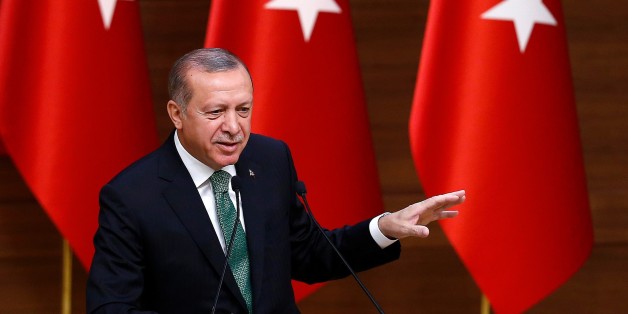 ANKARA, TURKEY - AUGUST 22: President of Turkey Recep Tayyip Erdogan speaks during the 39th Mukhtars Meeting, at Presidential Complex in Ankara, Turkey on August 22, 2017. (Photo by Mehmet Ali Ozcan/Anadolu Agency/Getty Images)
