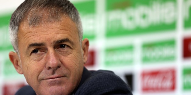 Spanish coach Lucas Alcaraz attends a press conference on April 19, 2017, upon being announced as the new head coach for the Algerian national team. Alcaraz had previously coached Spanish sides Granada, Levante and Recreativo de Huelva. (Photo by Billal Bensalem/NurPhoto via Getty Images)