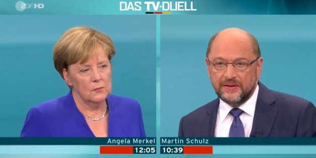 Das Standbild zeigt: Sowohl Angela Merkel als auch Martin Schulz gaben sich zahm