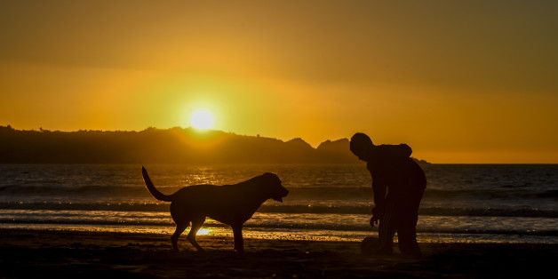 A boy plays with his dog at sunset in La Serena, about 450 km north of Santiago, on September 3, 2017.
Chile will host the 4th International Marine Protected Areas Congress, IMPAC 4, in La Serena, Coquimbo, September 4-8, 2017. / AFP PHOTO / MARTIN BERNETTI (Photo credit should read MARTIN BERNETTI/AFP/Getty Images)