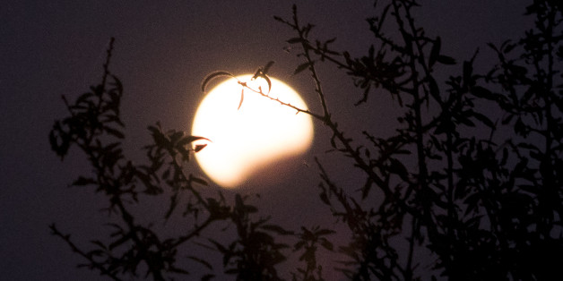 On 7th of August 2017 the summer full moon had also an eclipse. Pictures are during the moonrise in Xina, Aghios Nikolaos (Saint Nicolas) in Chalkidiki, Greece. (Photo by Nicolas Economou/NurPhoto via Getty Images)