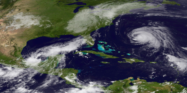 IN SPACE - SEPTEMBER 7: In this satellite handout from NOAA, the remnants of Tropical Storm Lee are seen over the eastern U.S. after having been absorbed by a frontal system as Hurricane Katia churns in the Atlantic September 7, 2011 as seen from space. As the remnants of Lee are dumping rains along the Eastern U.S., prompting flood watches, Katia churns in the Atlantic ocean as a Category 2 storm, although it is not expected to make landfall. (Photo by NOAA via Getty Images)