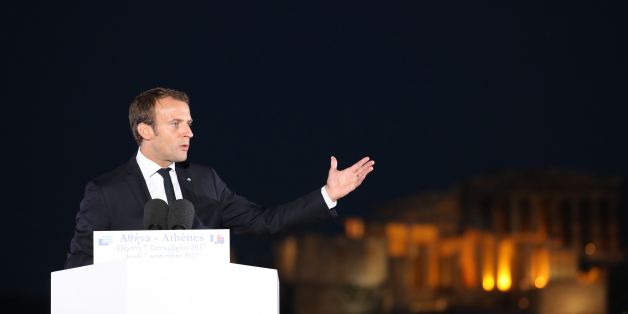 French President Emmanuel Macron delivers a speech on the Pnyx hill in Athens on September 7, 2017, as part of his two-day official visit to Greece.
French President Emmanuel Macron was holding talks on September 7 with Greek Prime Minister Alexis Tsipras and President Prokopis Pavlopoulos. The Parthenon temple on Acropolis hill is seen in background. / AFP PHOTO / LUDOVIC MARIN (Photo credit should read LUDOVIC MARIN/AFP/Getty Images)