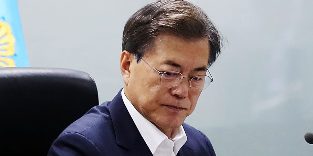 SEOUL, SOUTH KOREA - JULY 29: In this handout photo released by the South Korean Presidential Blue House, South Korean President Moon Jae-in speaks as he presides over a meeting of the National Security Council at the presidential Blue House on July 29, 2017 in Seoul, South Korea. North Korea launched another test missile, believed to be an Inter Continental Ballistic Missile (ICBM), which travelled 45 minutes before splashing down in the Exclusive Economic Zone (EEZ) of Japan. (Photo by South