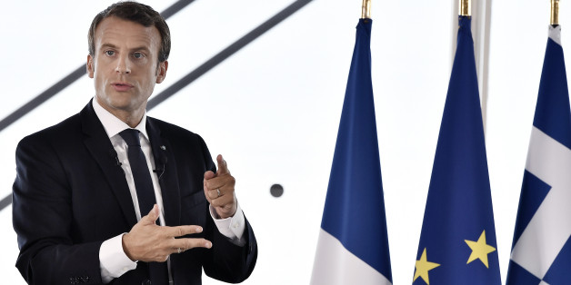 French President Emmanuel Macron speaks during a business forum with French and Greek businessmen at the Stavros Niarchos Foundation in Athens, Greece, September 8, 2017. REUTERS/Louisa Gouliamaki/Pool