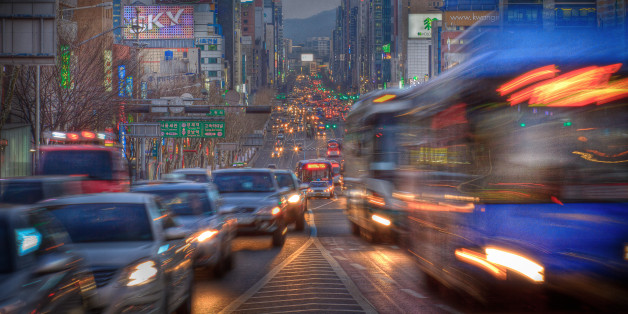 Rush hour at dusk, Seoul, South Korea.