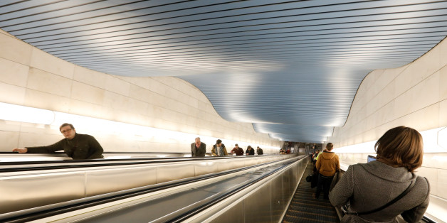 People travel on the escalators at Delovoy Tsentr metro station in Moscow, Russia, April 17, 2017. REUTERS/Grigory Dukor