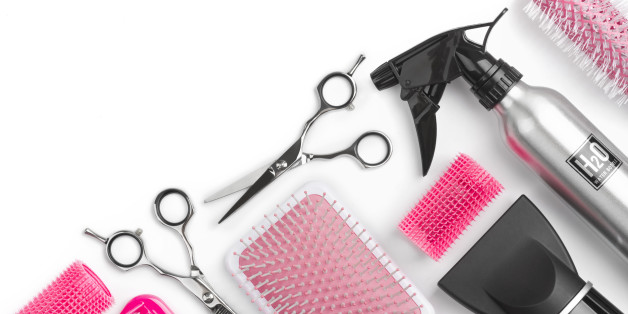 Different barber shop tools isolated on white background with copyspace