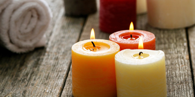 Aromatherapy. Candles and spa objects on the table