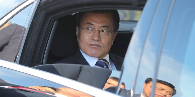 VLADIVOSTOK, RUSSIA - SEPTEMBER 6, 2017: South Korea's President Moon Jae-in in a car ahead of attending the Far East Street exhibition as part of the Eastern Economic Forum at Far Eastern Federal University on Russky Island. Mikhail Klimentyev/Russian Presidential Press and Information Office/TASS (Photo by Mikhail Klimentyev\TASS via Getty Images)