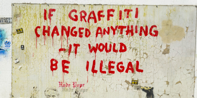 Banksy's Graffiti in Clipstone Street, Camden, London, United Kingdom