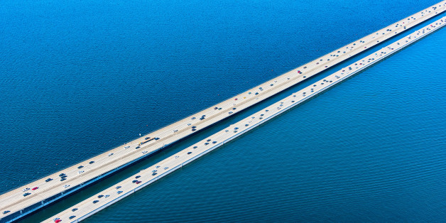 The Lacey V. Murrow Bridge of Interstate 90 as it spans Lake Washington just east of Seattle.