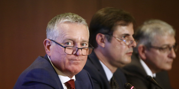 George Burns, President and chief executive officer of Eldorado Gold corporation, during a press conference, in Athens on September 11, 2017. Eldorado Gold announced on Monday that it will suspend its operations in Greece, following a three months of unsuccessful negotiations and talks with the energy and environment ministry. (Photo by Panayotis Tzamaros/NurPhoto via Getty Images)