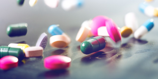 Levitation of pills on a black background