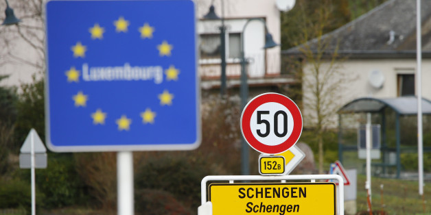 A street sign marks the beginning of Schengen, Luxembourg January 27, 2016. The Schengen Agreement with the goal to illiminate internal border controls was signed on June 14, 1985 in the small village at the river Moselle and the tripoint of France, Germany and Luxembourg between the five countries of Belgium, France, Germany, Luxembourg and netherlands. European Union interior ministers are to discuss extending temporary border controls in the passport-free Schengen zone to control migration fl