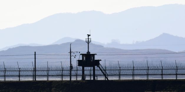 This picture taken on February 12, 2017 shows a South Korean guard post along military barbed wire fence in the border city of Paju near the Demilitarized Zone (DMZ) dividing the two Koreas. / AFP / JUNG Yeon-Je (Photo credit should read JUNG YEON-JE/AFP/Getty Images)